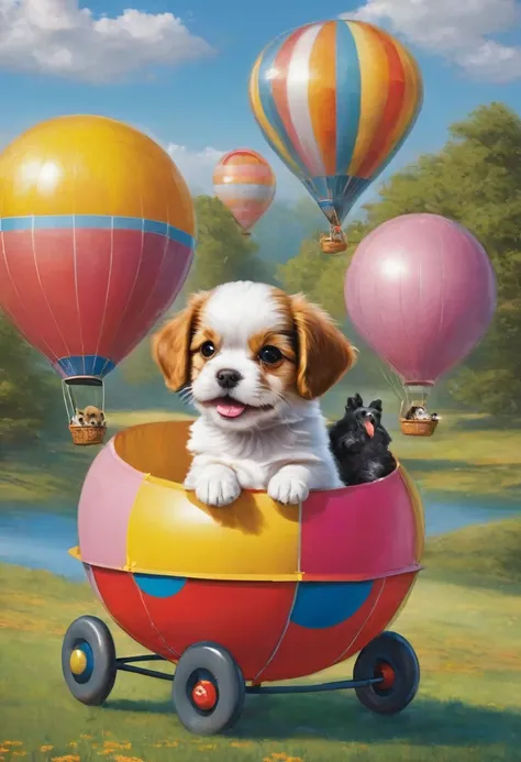 Dog riding in a balloon