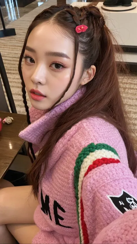 arafida girl sitting at a table with a laptop, Beautiful Delfina, dilraba dilmurat, Chiho, ulzzang, jennie blackpink, sha xi, braids hairstyle, 🍁 cute, colorful braid, mackenzie foy, kimi takemura, shikamimi, Yoshitomo Nara