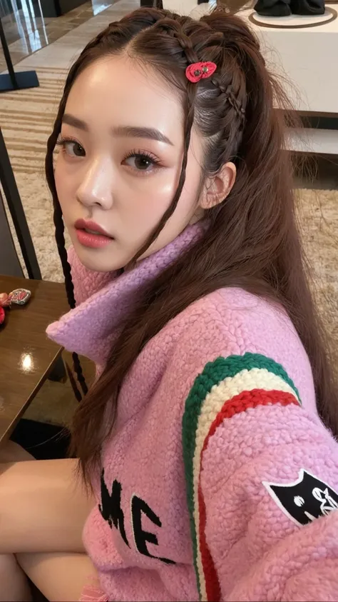 arafida girl sitting at a table with a laptop, Beautiful Delfina, dilraba dilmurat, Chiho, ulzzang, jennie blackpink, sha xi, braids hairstyle, 🍁 cute, colorful braid, mackenzie foy, kimi takemura, shikamimi, Yoshitomo Nara