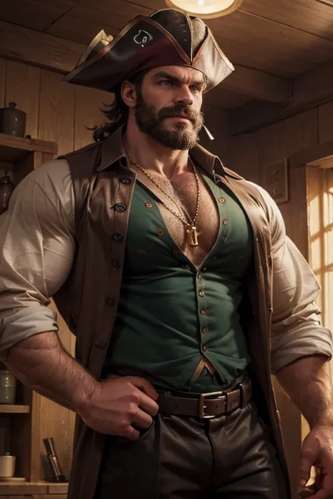 masterpiece, best quality, ultra-detailed, muscular, bearded, thick mustache, imposing man [intense look], intimidating presence...