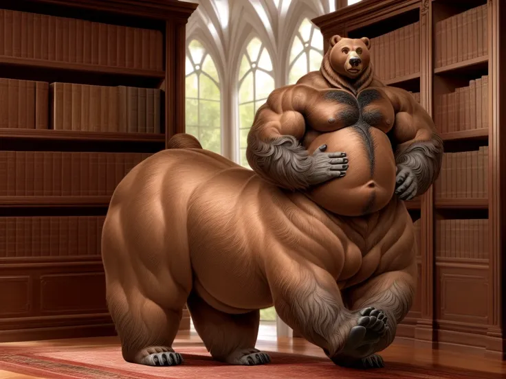 furry, fur taur, beartaur, middle-age, solo, detailed face, bear ears, bear eyes(brown), bear nose(black), bear mouth, garibaldi...