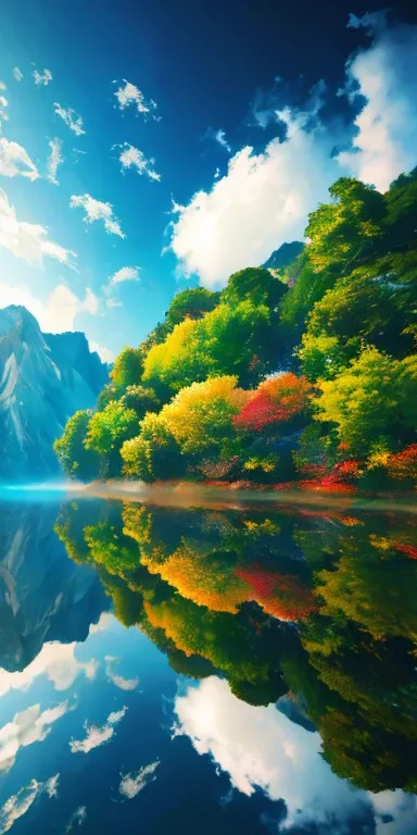 masterpiece, best quality, high quality, Extremely detailed CG unity 8k wallpaper, landscape, outdoor, sky空, cloud, sky, No humans, Mountain, landscape, water, Tree, blue sky空, waterfall, cliff, nature, lake, river, cloudy sky空,Award-winning photography, B...