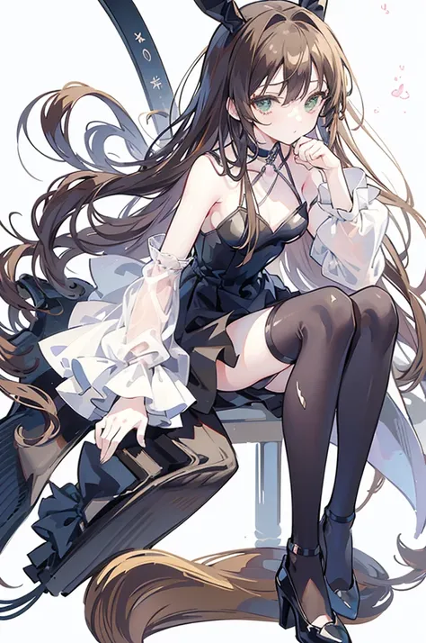 {{masterpiece}}, The best quality of life, 、Long, ochre-colored hair down to the waist、Anime Girls with brown long hair, Cute female anime visuals,(Black Bunny Suit,Black pumps), Anime full body illustration, Anime Moe Art Style, Anime characters, (Anime G...