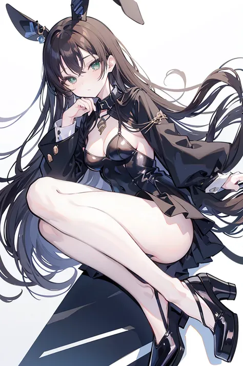 {{masterpiece}}, The best quality of life, 、Dark brown long hair down to the waist、Anime Girls with brown long hair, Cute female anime visuals,(Black Bunny Suit,Black pumps), Anime full body illustration, Anime Moe Art Style, Anime characters, (Anime Girls...