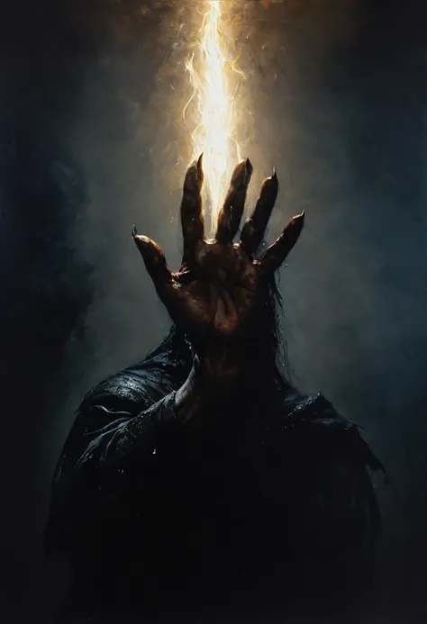 painting of a man shakes black demonic hand with claws. cinematic scene, volumetric lights, ultra realistic, in the style of nicola samori