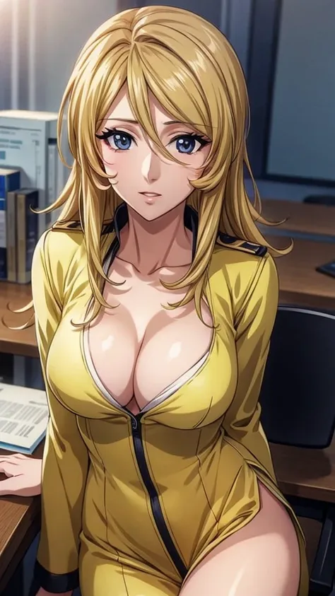 anime,Elegant mature woman,Perfect Eyes, blonde, Medium Hair, High resolution CG 8k, Beautiful CG, Soft Light,(Office Lady),masterpiece,Iris,Aesthetic Anime Eyes,