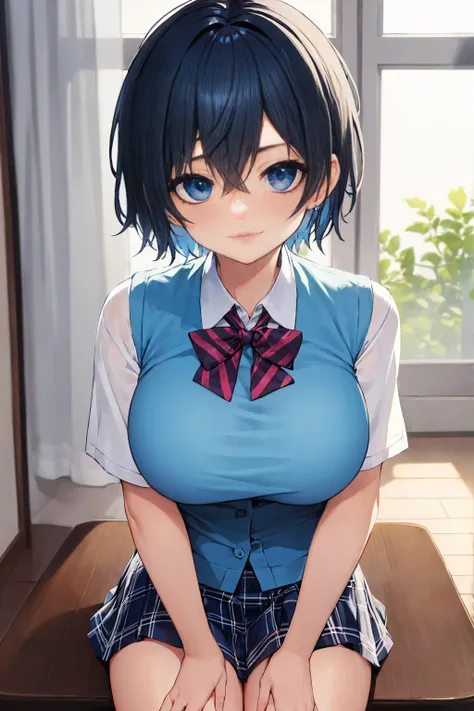 tomboy,blue-hair,short-hair,big-breast,school-uniform,tomboy,short-hair,18years-old