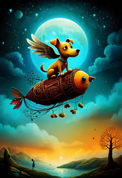 Flying Puppy, full body, by Alexander Jansson and Andy Kehoe, cinematic still, (best quality, masterpiece), very aesthetic, perfect composition, intricate details, ultra-detailed, vivid colors