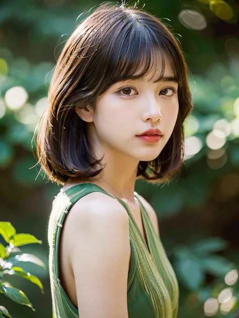 A beautiful, meticulously groomed straight bob hairstyle, plein air, solo, best quality, super high resolution, (beautiful poop:1.3) ((cute:1.3)), ((16 years old)) camisole, swirling, natural lip color, (on top of that) clean, pure, slightly parted lips, i...