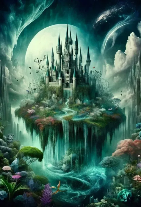 (Take me into a world different from my own, Plants flourish, animal, And magical tranquility),(Create a dreamlike and surreal castle landscape, Blending colors in unique ways，Create striking landscapes),(Merge your art with Technetic Dreams),
