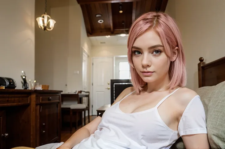 masterpiece, Best quality, 1 girl, pink_hair, green_eyes