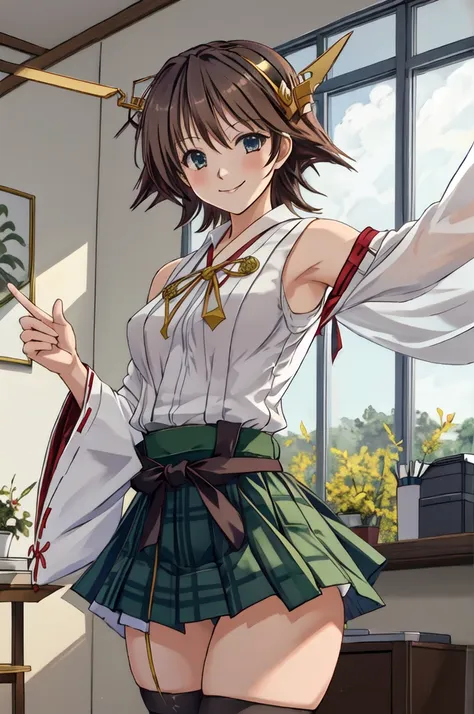 highest quality, masterpiece, high resolution, alone, (hiei kai-2_fleet collection:1.15), オレンジ色hair, hairband, headgear, non-tra...