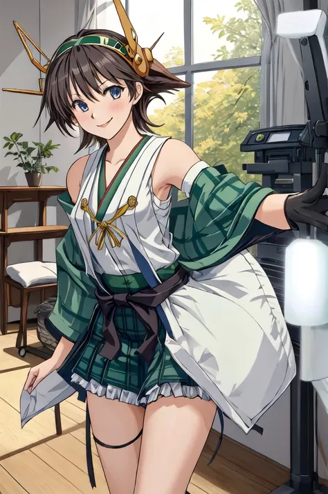 highest quality, masterpiece, high resolution, alone, (hiei kai-2_fleet collection:1.15), オレンジ色hair, hairband, headgear, non-tra...