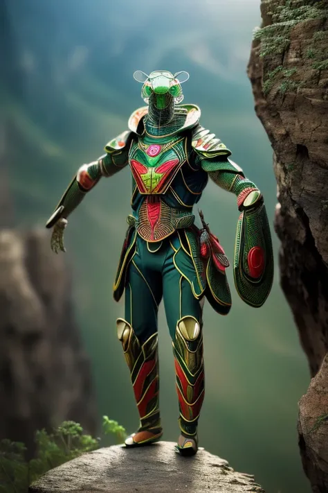 high resolution,8k,Accurate depiction,A neat picture,accurate structure,Delicate depiction,(((1man))),China,Deep in the mountains,Cliff,Standing on a rock,(((A mantis-inspired uniform))),Nimotozu,Nimotozu,(((elder))),Rin々Shii,Kenpo Pose,Standing on one leg...