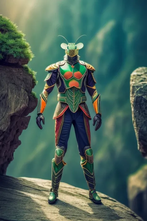 high resolution,8k,Accurate depiction,A neat picture,accurate structure,Delicate depiction,(((1man))),China,Deep in the mountains,Cliff,Standing on a rock,(((A mantis-inspired uniform))),Nimotozu,Nimotozu,(((elder))),Rin々Shii,Kenpo Pose,Standing on one leg...