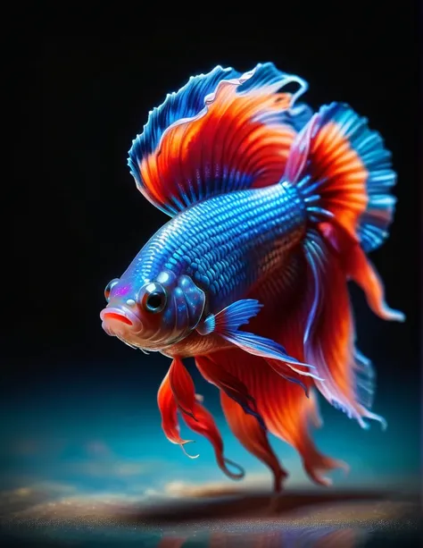 food photography photo of a siam betta fish , maximum detail, foreground focus, made out of ral-opal 