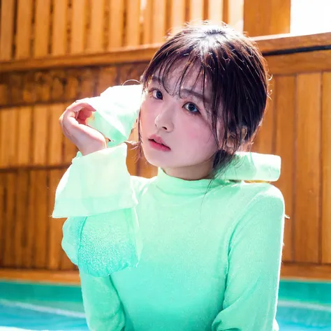 ((best quality)), ((masterpiece)), (detailed), Korean woman, 30s, Long eyes, Twinkle Pool, short cut, Head turned 20 degrees, Looking at the angle, realistic skin tone, white cotton tee, bust