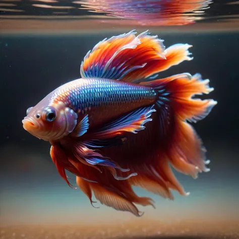 food photography photo of a siam betta fish , maximum detail, foreground focus, made out of ral-opal