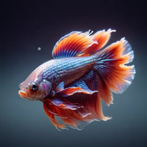 food photography photo of a siam betta fish , maximum detail, foreground focus, made out of ral-opal