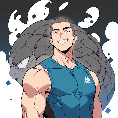 anime characters：Priapus, Dark Grey Skin Muscle Sports Student, Buzz Cut, Manliness, male focus, Sports tight hooded sweatshirt, Under Armour Brand, Wear a high-necked tights underneath, Very tight, full and perky chest muscles, muscular male, muscular, on...