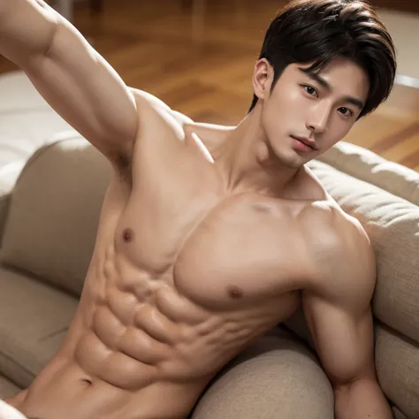 Handsome korean boy, shirtless, sixpacks, skinny