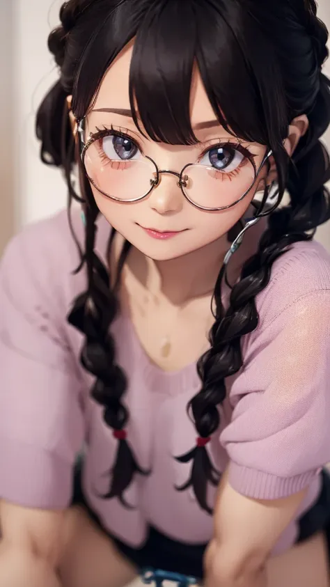 (((masterpiece,highest resolution,4k high resolution,crisp image quality:)pussy juice((beautiful black hair braids,glasses,)(bea...