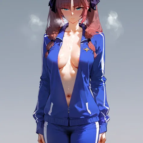 score_9, score_8_up, score_7_up, score_6_up, score_5_up, score_4_up, source_anime
, 1girl, Mona (genshin impact), genshin_impact, , medium breasts, collarbone,  floox style,   jacket,, open clothes, blue jacket, blue track suit,, sportswear, standing, trac...