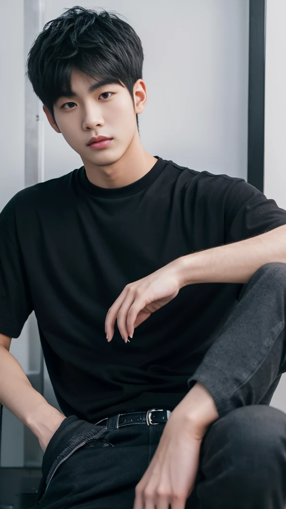 Asian alpha male wearing a black shirt looking at the camera, Shin Jinying, Kim Do-young, Paint Ulzzang, Shen Quanrui, korean men, Shin Jin Young&#39;s Aesthetics, faceเกาหลีที่น่ารัก, handsome young man&#39;face, Jaeyong Nam, beautiful eyes、Kim Taejoon, H...