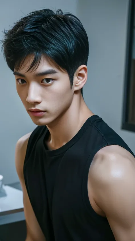 Asian alpha male wearing a black shirt looking at the camera, Shin Jinying, Kim Do-young, Paint Ulzzang, Shen Quanrui, korean men, Shin Jin Young&#39;s Aesthetics, faceเกาหลีที่น่ารัก, handsome young man&#39;face, Jaeyong Nam, beautiful eyes、Kim Taejoon, H...