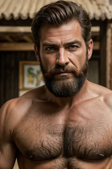 best quality,(masterpiece:1.3),ultra-detailed,solo:1.3,,Mens short hair,Beard, wrinkles, gentlemen,,powerful_and_cool_and_wild:1.5, mens_posing,,rough,rugged,boorish,rude,wild and woolly,,looking at viewer,