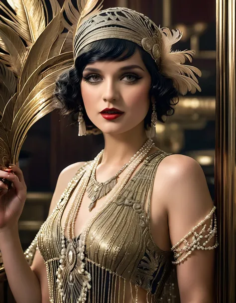 Create imaginative and amazing images demonstrating the style of ((Roaring 20s)), hyper realistic, 8k, vibrant colors, sharp crisp image, art deco, flapper, 20s style