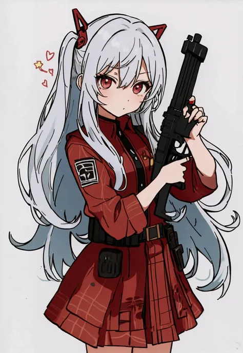 Four  woman are holding a gun and pointing it at the camera, with pistol, anime shot, anime machine gun fire, with a gun, female action anime girl, gapmoe yandere, shooting pose, holding gun, holding a pistol, trigger anime artstyle, haruno sakura, holding...