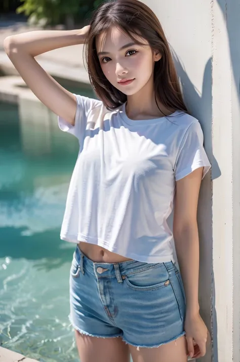 Highest quality, masterpiece, High resolution, 1 Girl,Realistic,,(High definition skin:1.2), 8K  UHD, , Frank, High resolution, 4K, 8k,T-shirt,Cap on,Full body photo.Real Photo