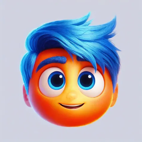 um close de um emoticor de desenho animado com cabelo azul, design de personagens fofos da pixar, personagem fofo da pixar, retr...