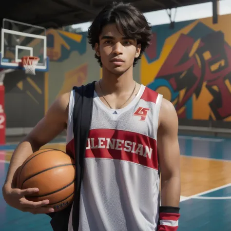 arafed man holding a basketball ball in front of a basketball court, wearing basketball jersey, mid shot portrait, intense look, portrait shot, jayison devadas, inspired by Erik Pevernagie, wearing nba jersey, profile shot, riyahd cassiem, official art, as...