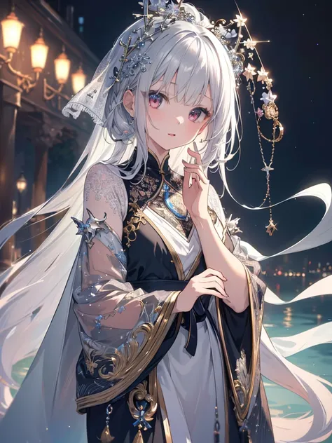 8k,High resolution RAW color art, Anime Art,Silver Marble Skin, (((Very detailed and cute))), Detailed skin, Bokeh、texture,(Exquisitely crafted, The finer details, Ultra-detailed art), (((One girl))), Depth of written boundary, Silky Touch, Hyper Detail,