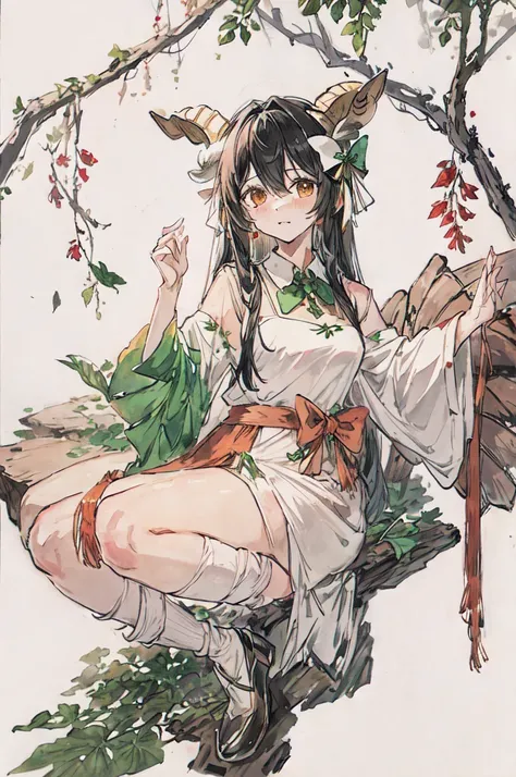 faunesa, goat legs, leaf outfit holding a leaf bow