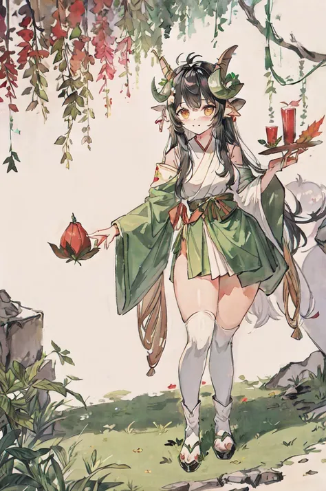 faunesa, goat legs, leaf outfit holding a leaf bow