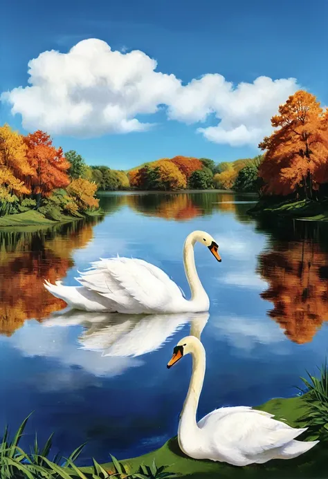 a giant white swan in a beautiful lake landscape, detailed closeup, photorealistic, 8k, ultra-detailed, highly detailed, intrica...