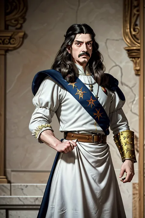 Highest quality，High resolution， (((Charles II of Spain))) ，One person，strongest，(Habsburgs)，(Accurate fingertips), (The finer details), (Super detailed)，(white_skin)，（pointed_jaw）4K，(high resolution)，whole body, (Front angle), Looking at the camera,master...