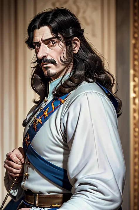 Highest quality，High resolution， (((Charles II of Spain))) ，One person，strongest，(Habsburgs)，(Accurate fingertips), (The finer details), (Super detailed)，(white_skin)，（pointed_jaw）4K，(high resolution)，whole body, (Front angle), Looking at the camera,master...