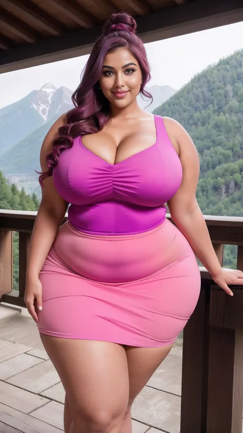  Indian gorgeous curvy plus size actress ritavori, glowing eyes, wearing SHEIN Young Girl Gradient Colorblock Pleated Hem Sleeveless Dress For Summer
Color: Hot Pink

 , covered Bust, parted lips, blushing cheeks, thick thighs, bigger waist, busty, curvy p...