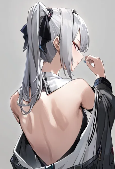 1 girl、gray hair、profile、back