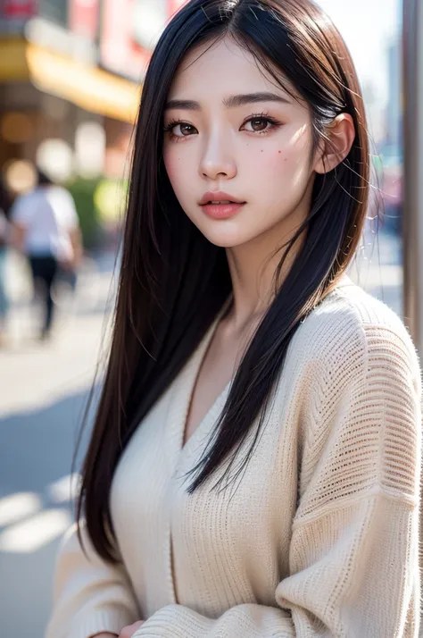 (masterpiece, best quality, hires, high resolution:1.2), (extremely detailed, intricate details, highres), (medium close-up:1.2) portrait on a (Tokyo street sunny background:1.2), (medium shot:1.2), (face focus:1.1), (soft focus:1.2), low lighting, (out of...