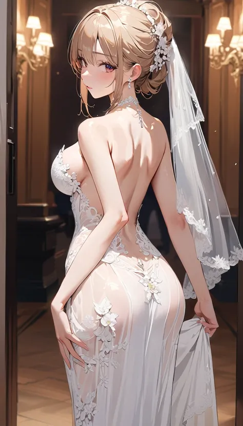 masterpiece, super detail, best quality, 4K ,(whole body)、(upright)、Cute single women、Wedding dress