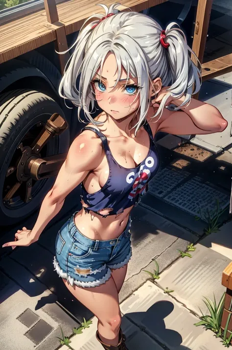 blue eyes, silver hair,twin tails, my makeup has come off, (very detailed cg ユニティ 4k 壁紙),(masterpiece),(highest quality),(very d...