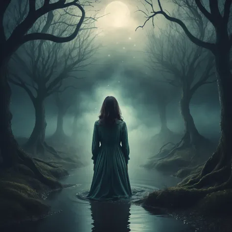 Make a dreamy mysterious horror style image symbolizing anxiety and hope