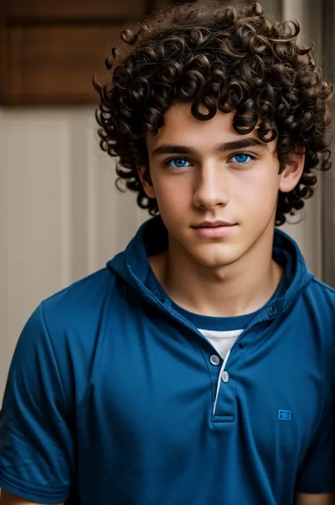 Teenage boy black curly haired blue eyes 