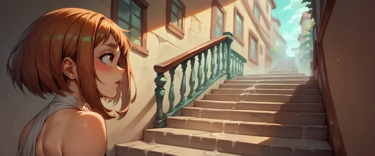 ochako uraraka having sex on some stairs