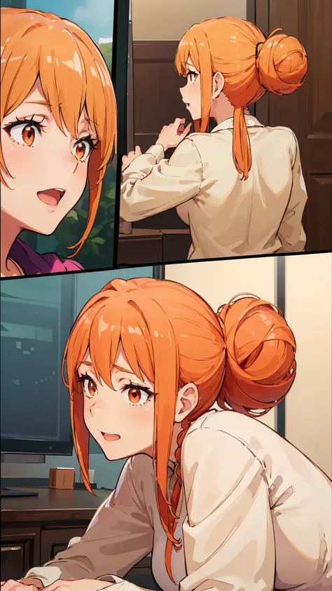 (Highest quality, 8k, masterpiece :1.3),Mrs. Yuigahama,ガハMom, As I expected, my youth romantic comedy is wrong。, One woman,Bun Hair,30 years old,Mom,Orange Hair,orgasm,Sexy pose,back,Big Ass,Flawless